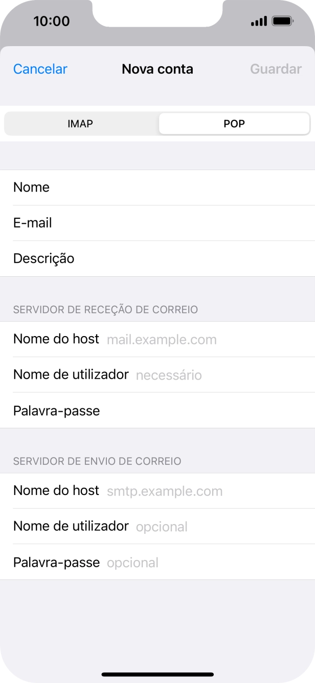 Prima Nome do host e insira pop.vodafone.pt.