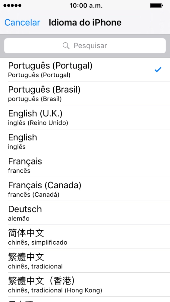 Prima o idioma pretendido.