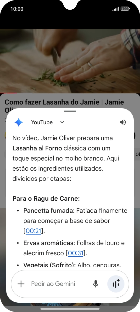 A resposta da Gemini à sua pergunta é agora mostrada no ecrã.