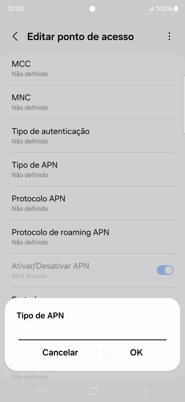 Introduza default e prima OK.