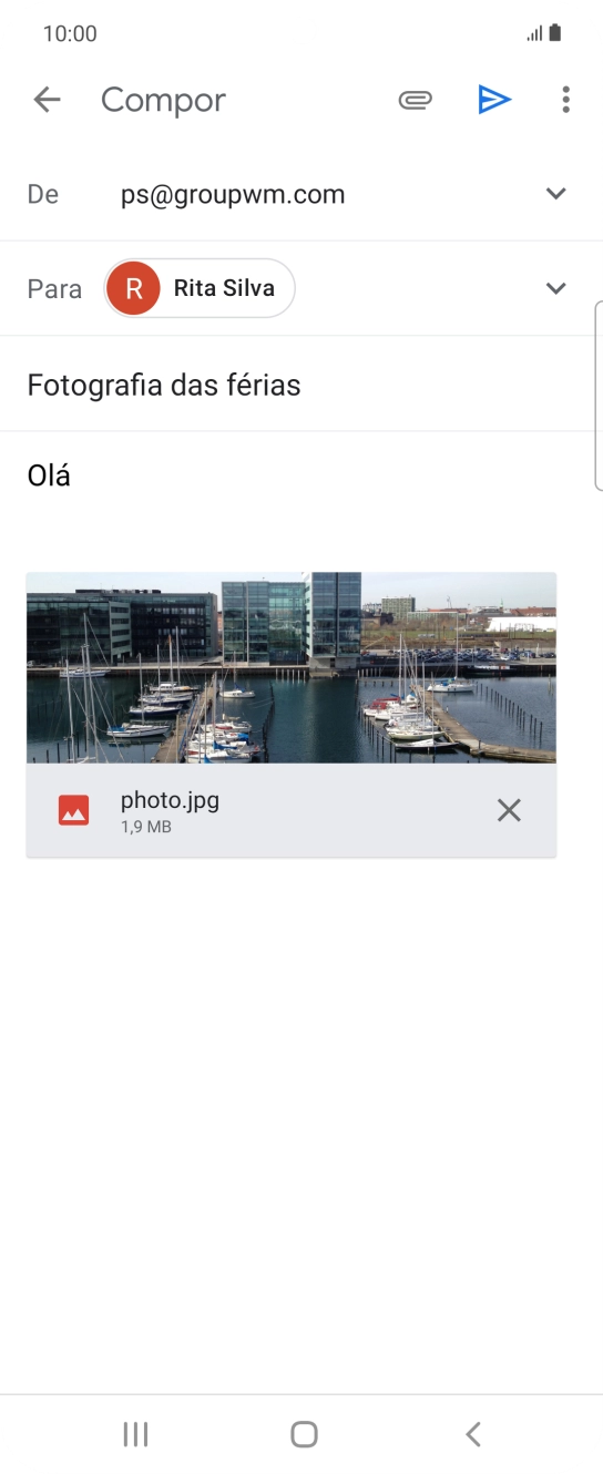 Prima o ícone para enviar quando terminar de escrever o seu e-mail.