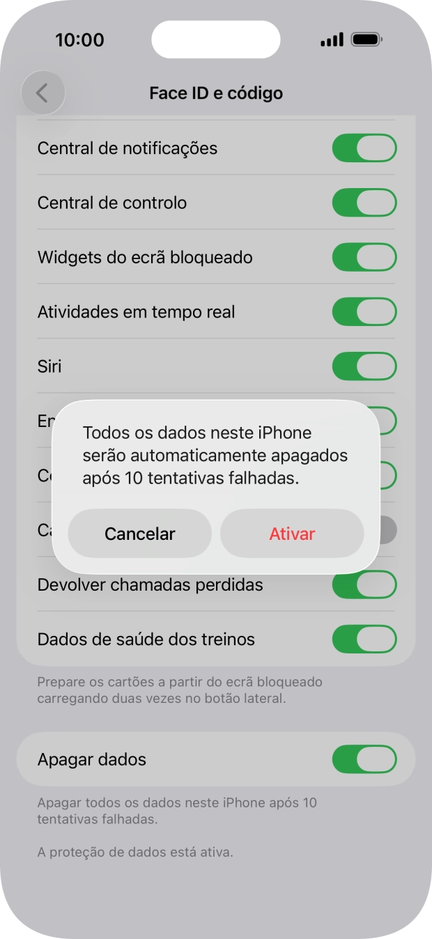 Se ativar a função, prima Ativar.