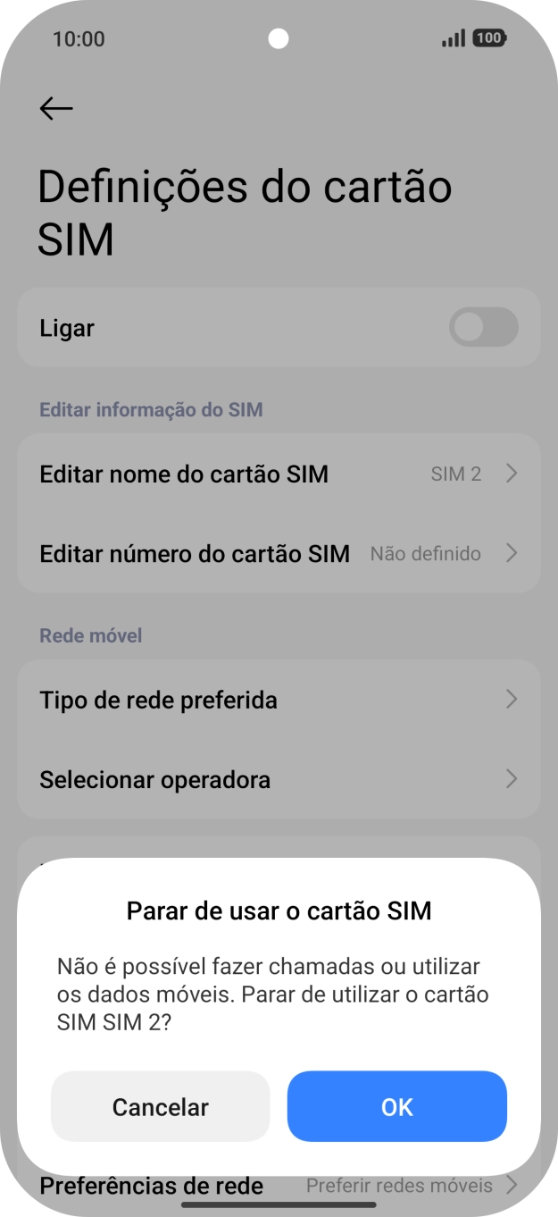 Se desativar a utilização do plano, deve premir OK.