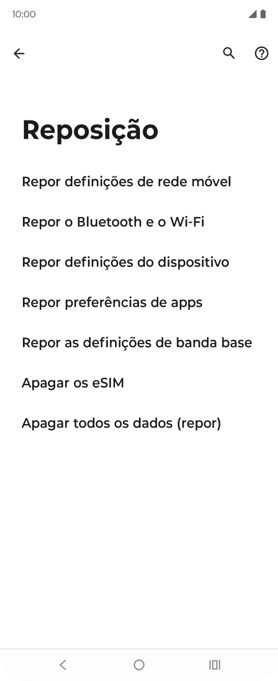 Prima Repor definições de rede móvel.