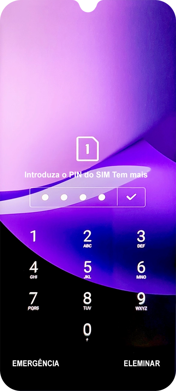 Se o cartão SIM estiver bloqueado, deve introduzir o seu código PIN e premir o ícone para aceitar.