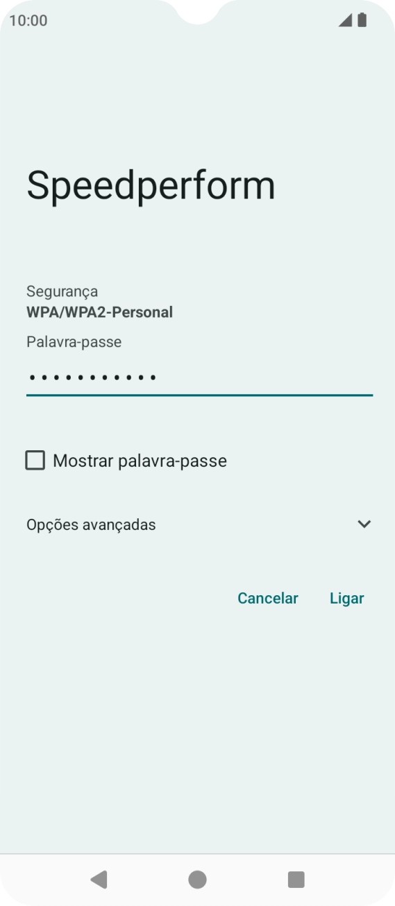 Introduza a password da rede Wi-Fi e prima Ligar.