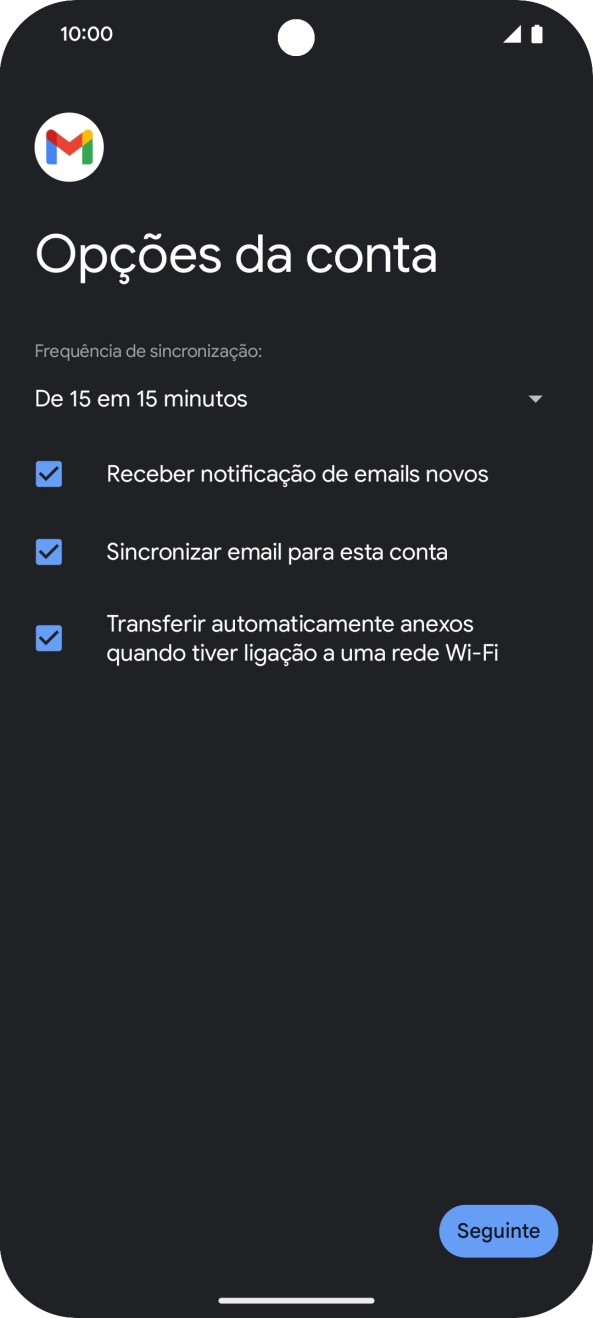 Se o ecrã mostrar esta imagem, a sua conta foi identificada e configurada automaticamente. Siga as indicações no ecrã para introduzir informações adicionais e concluir a configuração.