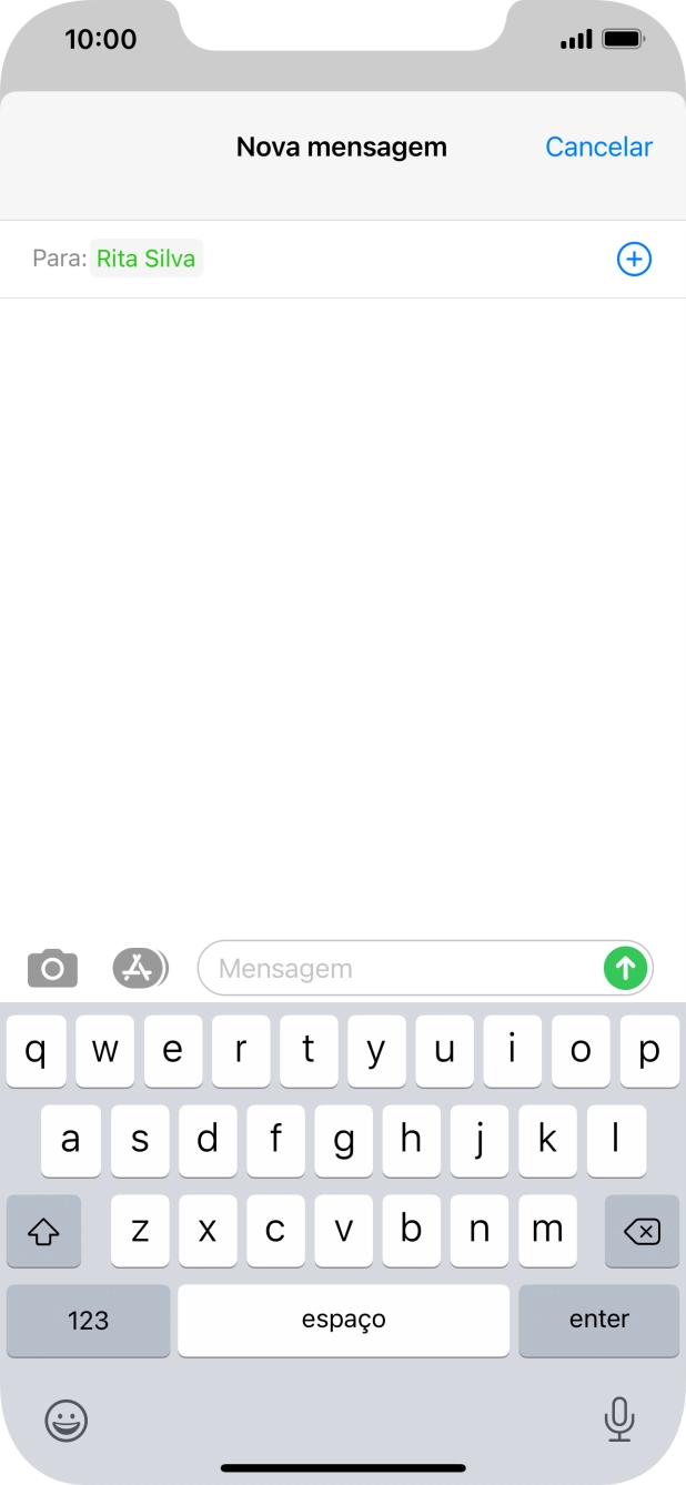 Prima o campo de escrita e escreva o texto da sua mensagem curta.