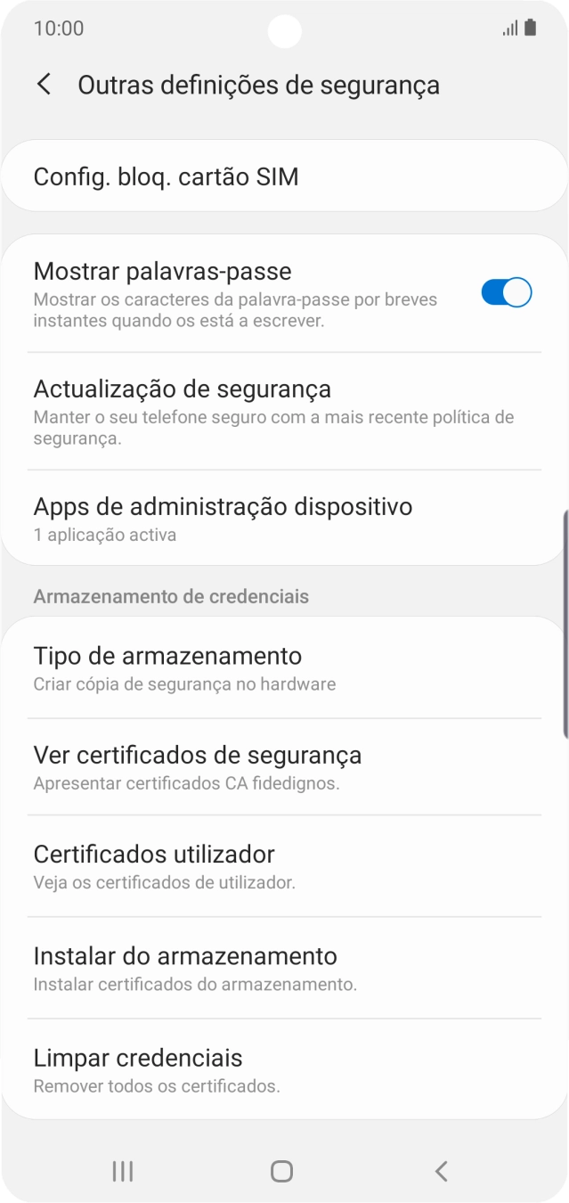 Prima Config. bloq. cartão SIM.