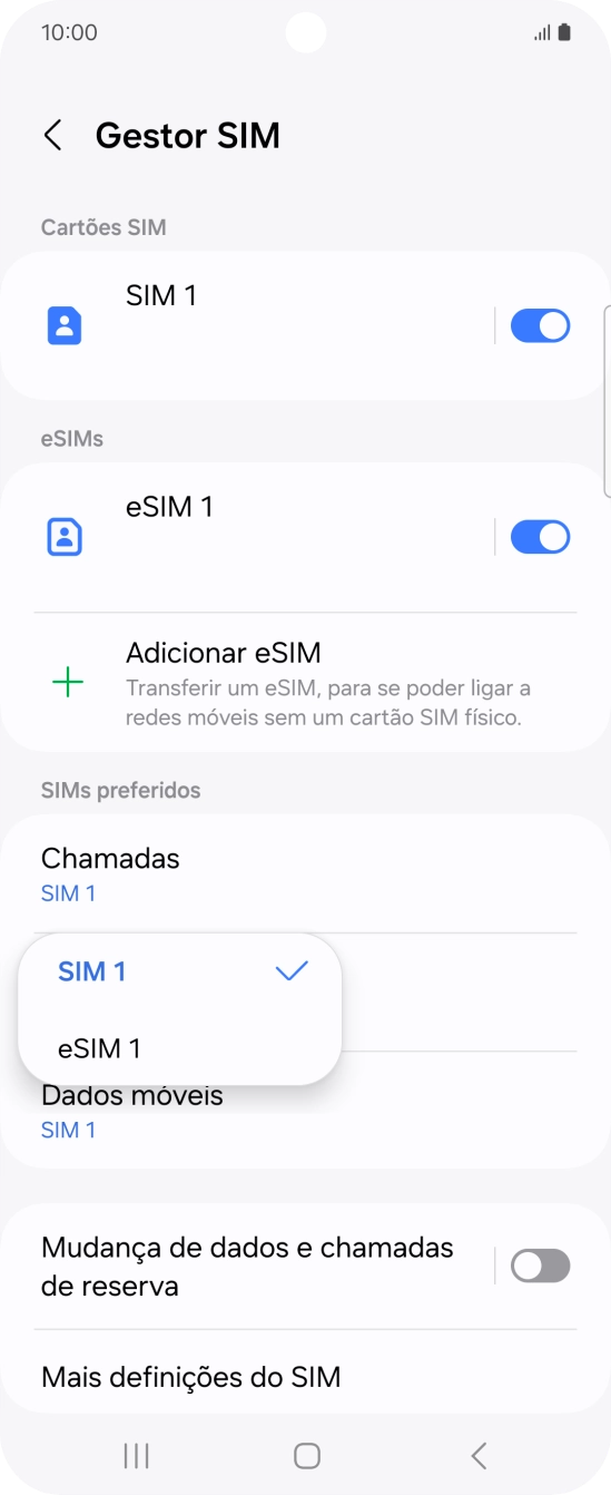 Prima o cartão SIM pretendido.