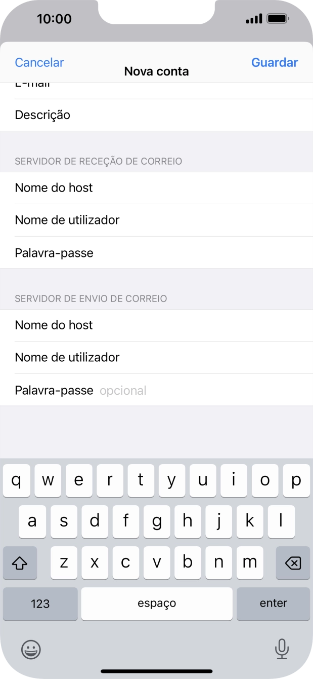 Prima Palavra-passe e introduza a password da sua conta de e-mail na Vodafone.