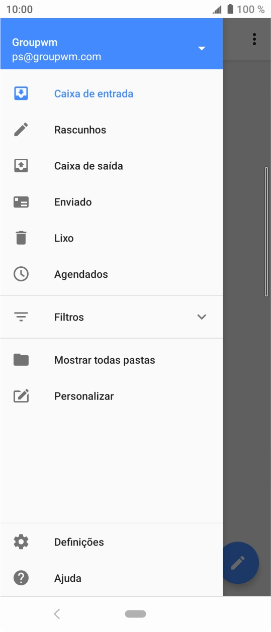 Prima a lista suspensa junto do endereço de e-mail.