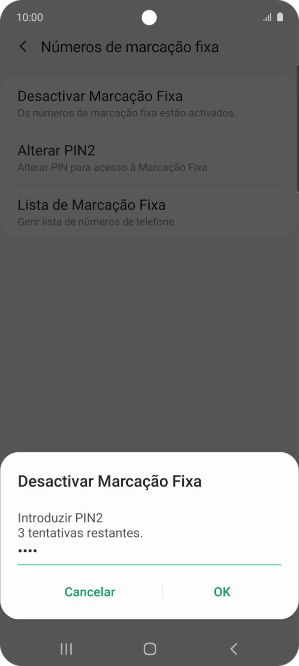 Introduza o código PIN2 e prima OK.