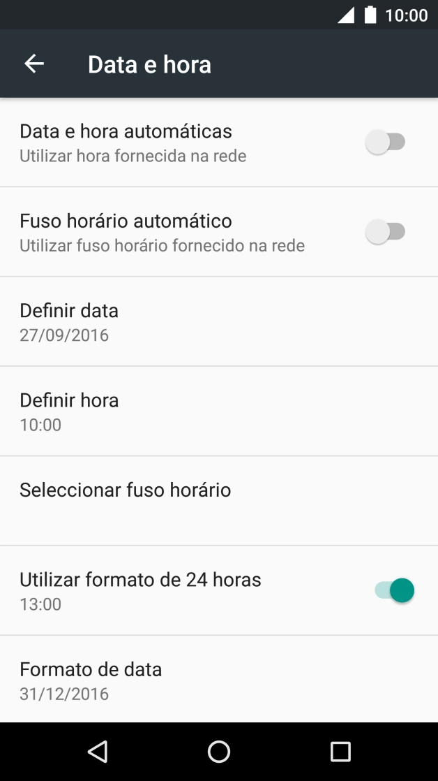 Prima Data e hora automáticas para ativar a função.