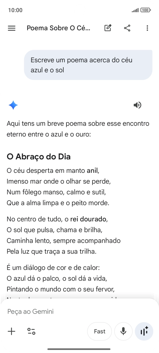 É possível solicitar à Gemini que gere um texto baseado na sua descrição.