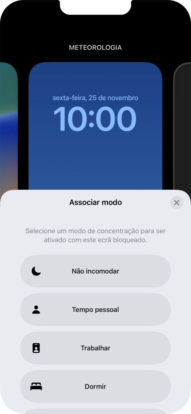 Prima o modo de concentração pretendido.