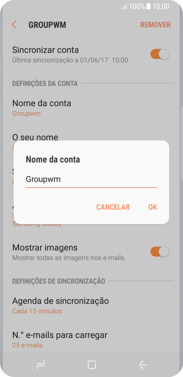 Introduza o nome pretendido da conta de e-mail OK.