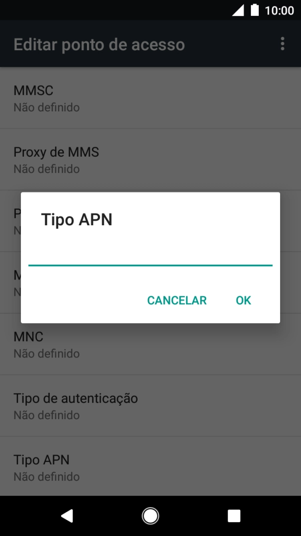 Introduza default e prima OK.