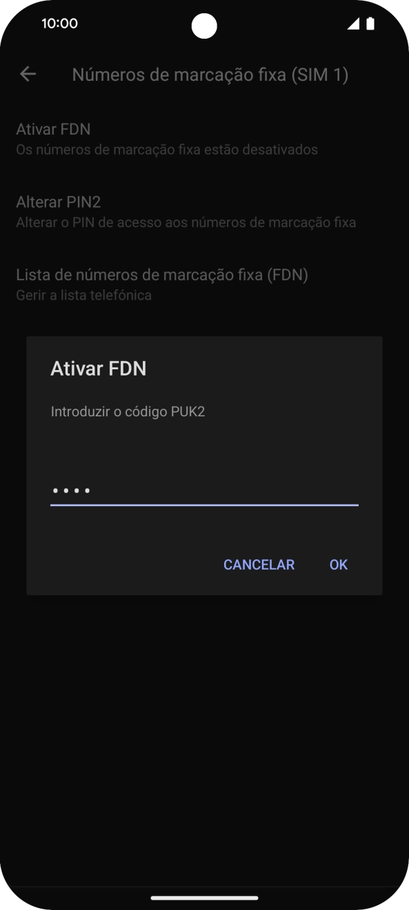 Introduza o código PIN2 e prima OK.