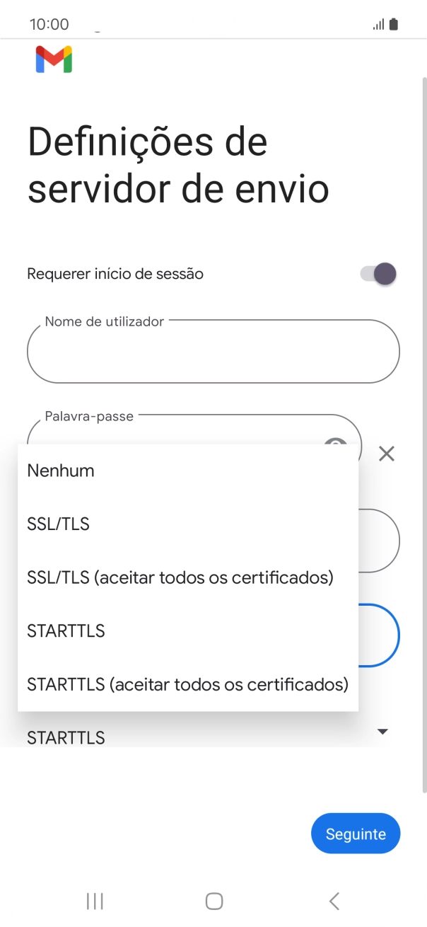 Prima SSL/TLS para desativar a função.