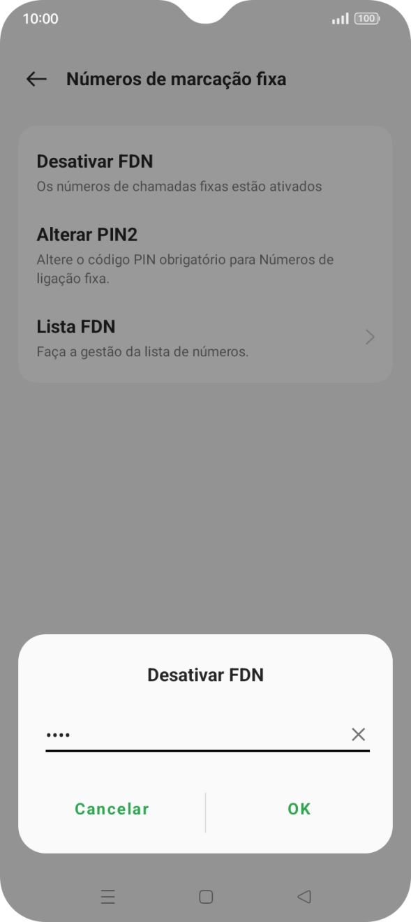 Introduza o código PIN2 e prima OK.