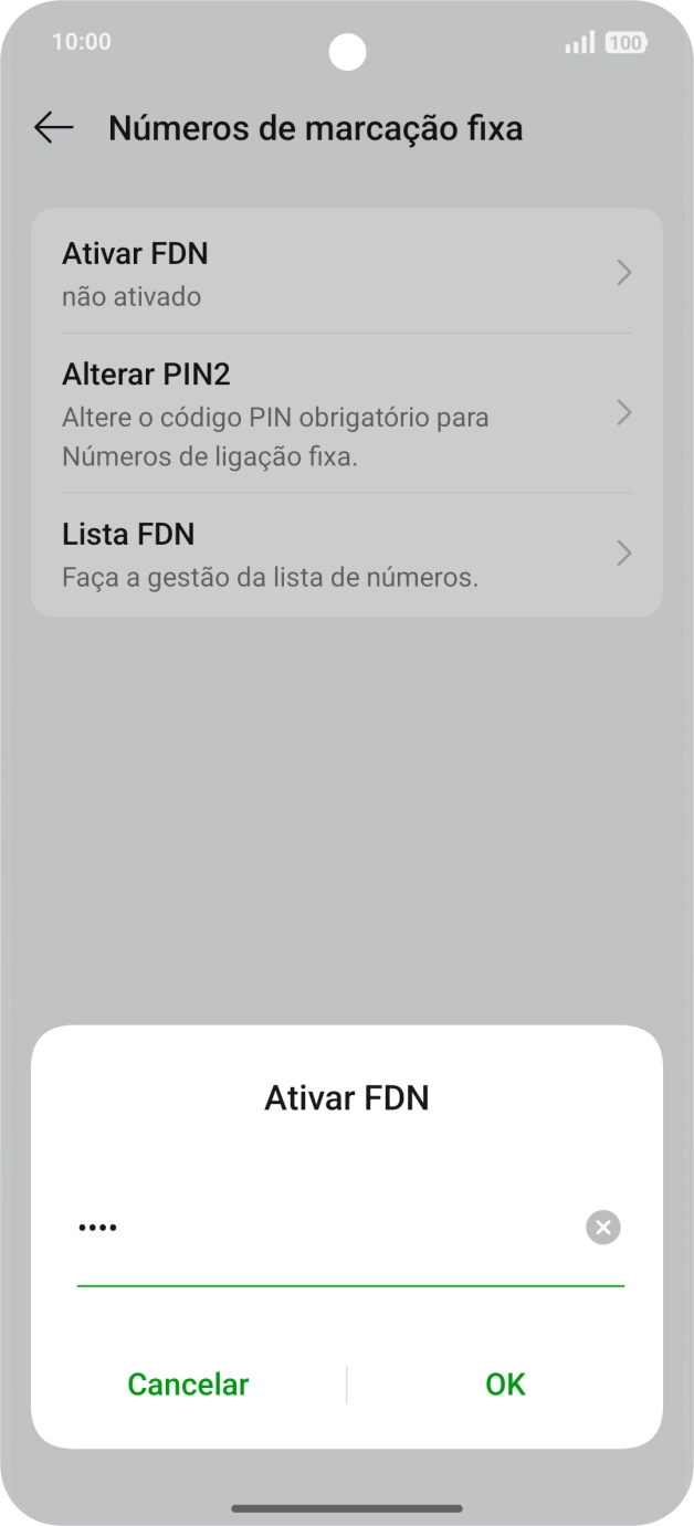 Introduza o código PIN2 e prima OK.