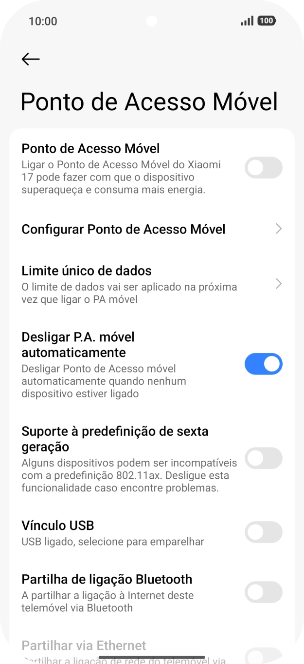 Prima Configurar Ponto de Acesso Móvel.