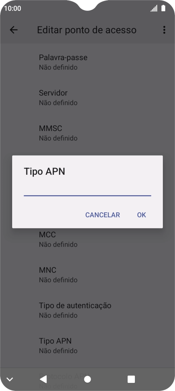 Introduza default e prima OK.