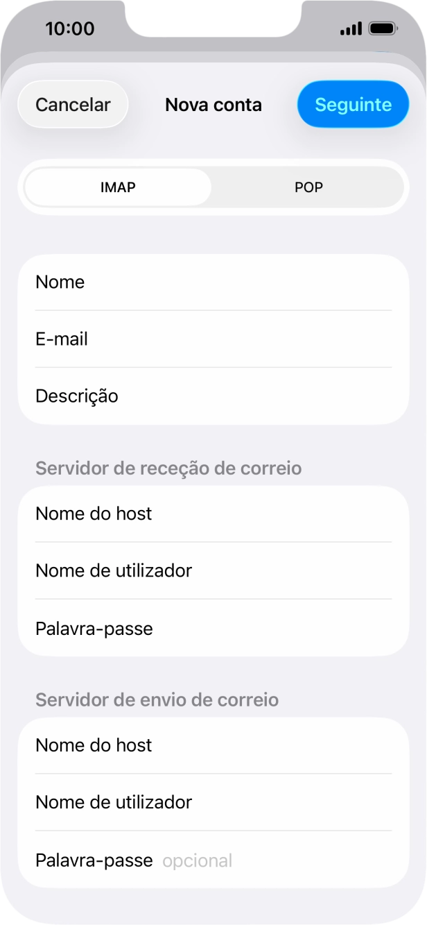 Prima Palavra-passe e introduza a password da sua conta de e-mail na Vodafone.