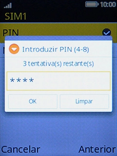 Introduza o seu código PIN e prima a tecla esquerda de seleção.