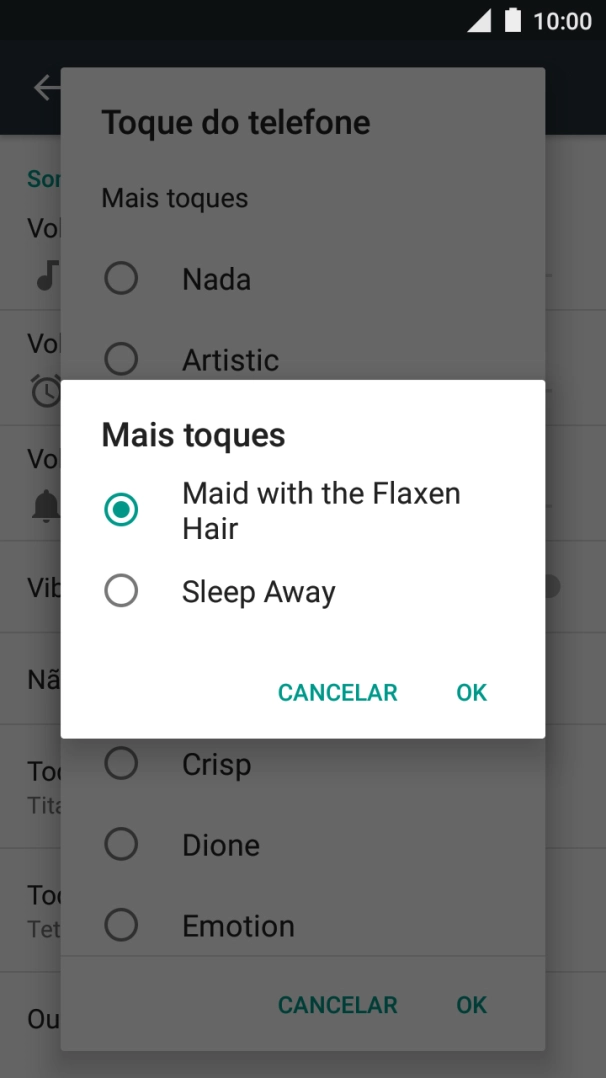 Quando tiver encontrado o tom de toque que pretende, prima OK.