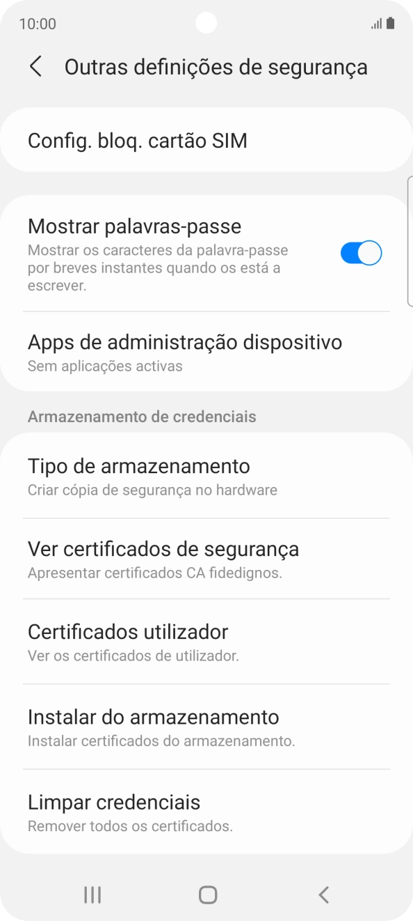 Prima Config. bloq. cartão SIM.