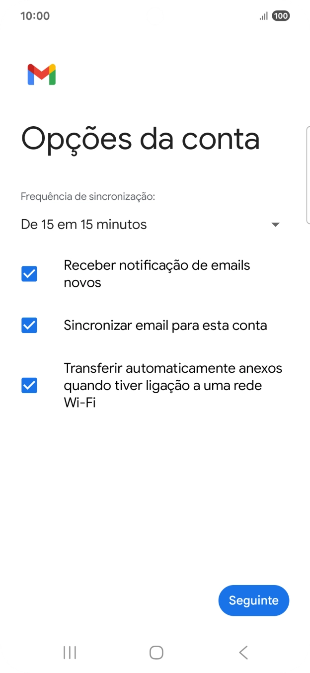Se o ecrã mostrar esta imagem, a sua conta foi identificada e configurada automaticamente. Siga as indicações no ecrã para introduzir informações adicionais e concluir a configuração.