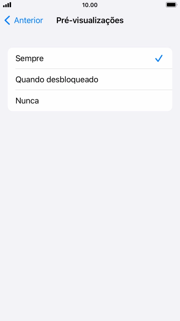 Para escolher a pré-visualização de notificações no ecrã bloqueado, prima Sempre.