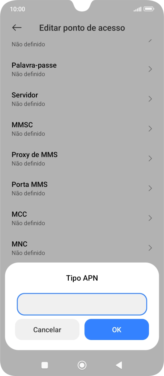 Introduza default e prima OK.