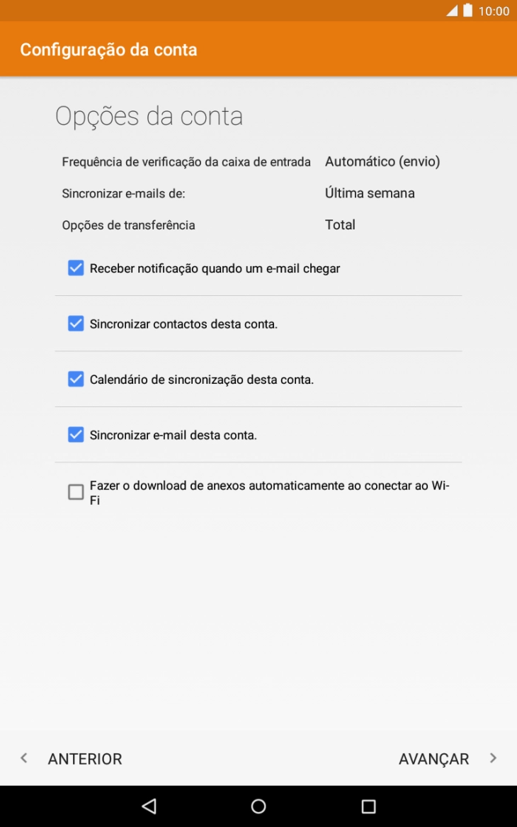 Se o ecrã mostrar esta imagem, a sua conta foi identificada e configurada automaticamente. Siga as indicações no ecrã para introduzir informações adicionais e concluir a configuração.