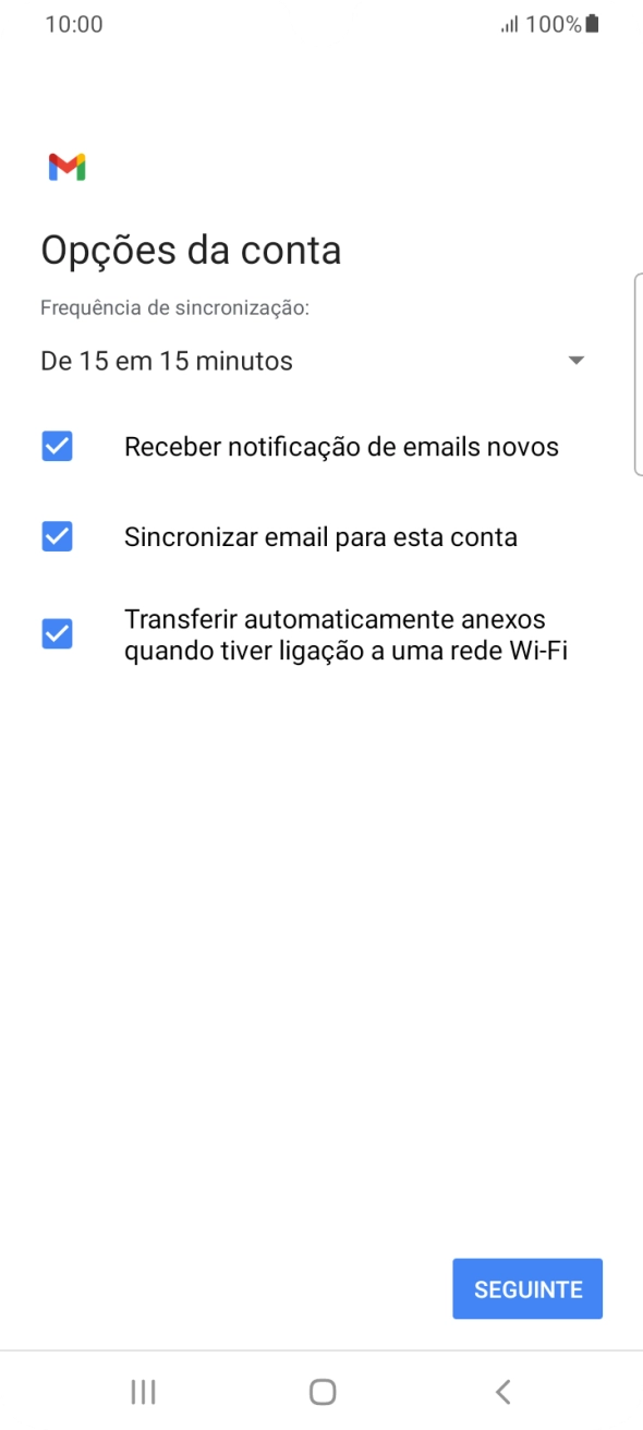 Se o ecrã mostrar esta imagem, a sua conta foi identificada e configurada automaticamente. Siga as indicações no ecrã para introduzir informações adicionais e concluir a configuração.