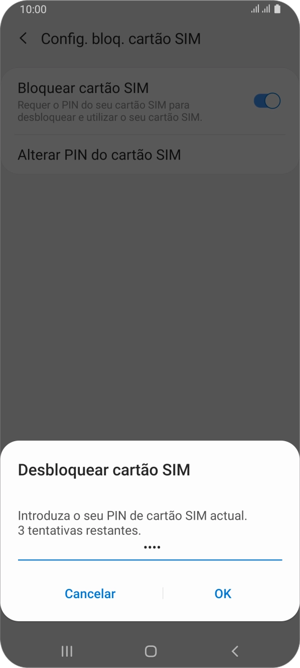 Introduza o seu código PIN e prima OK.