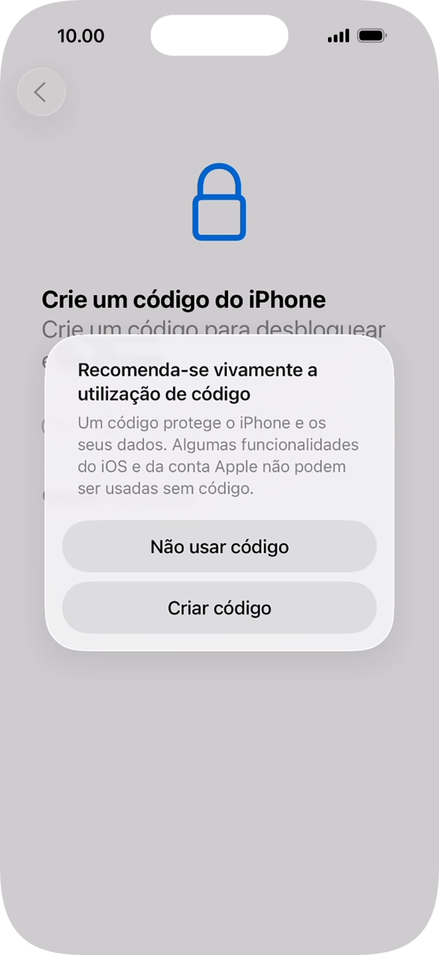 Se desativar a função, prima Não usar código.