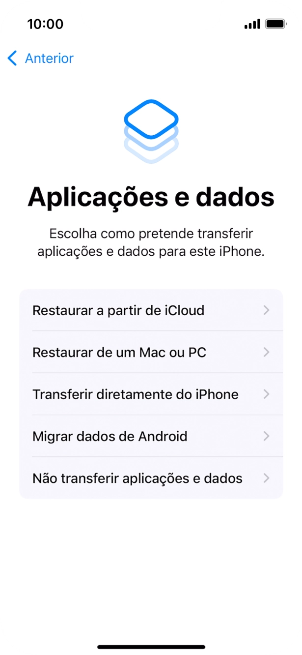 É possível transferir conteúdo de um telefone Android quando o telefone for ativado antes da primeira utilização e quando o telefone tiver sido reiniciado. Quando esta imagem for mostrada no ecrã, o telefone está pronto para transferir conteúdo de um telefone Android.