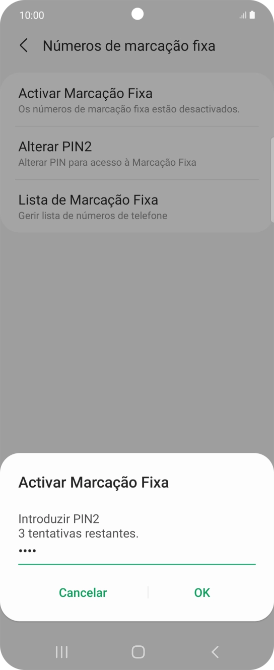 Introduza o código PIN2 e prima OK.