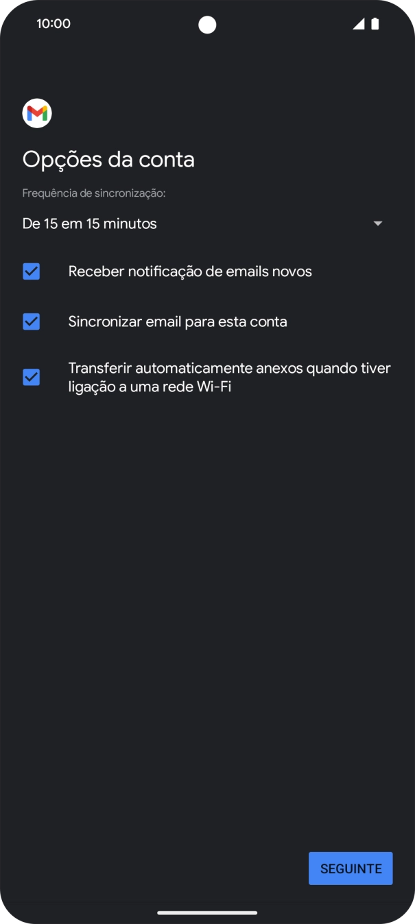 Se o ecrã mostrar esta imagem, a sua conta foi identificada e configurada automaticamente. Siga as indicações no ecrã para introduzir informações adicionais e concluir a configuração.