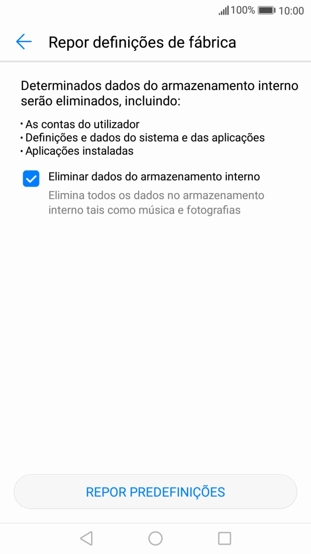 Prima REPOR PREDEFINIÇÕES.
