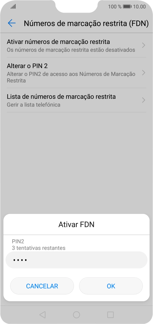 Introduza o código PIN2 e prima OK.