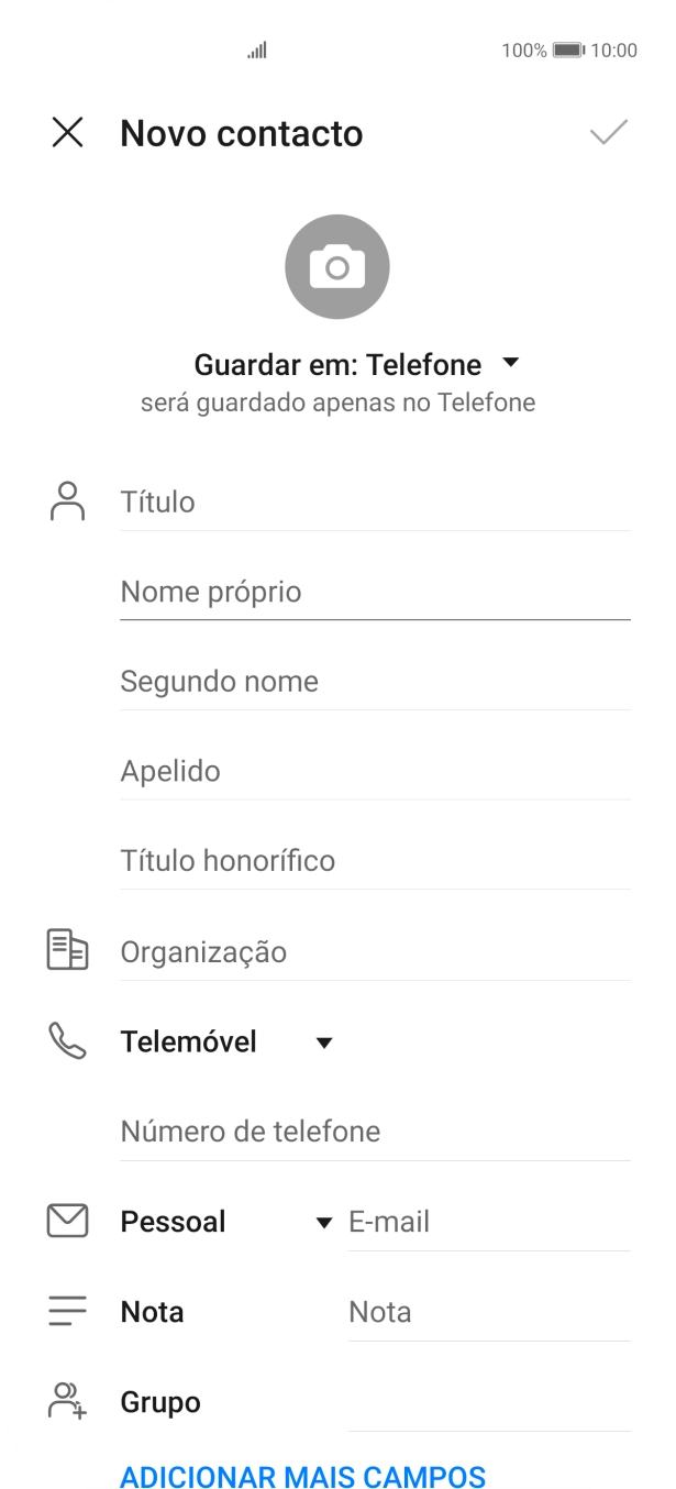 Prima Nome próprio e introduza o nome pretendido.