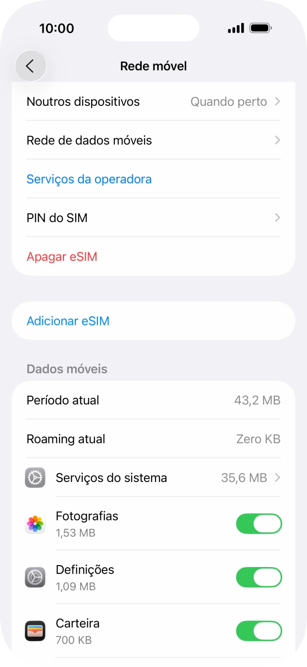 Prima o indicador junto das aplicações pretendidas para ativar ou desativar a função.