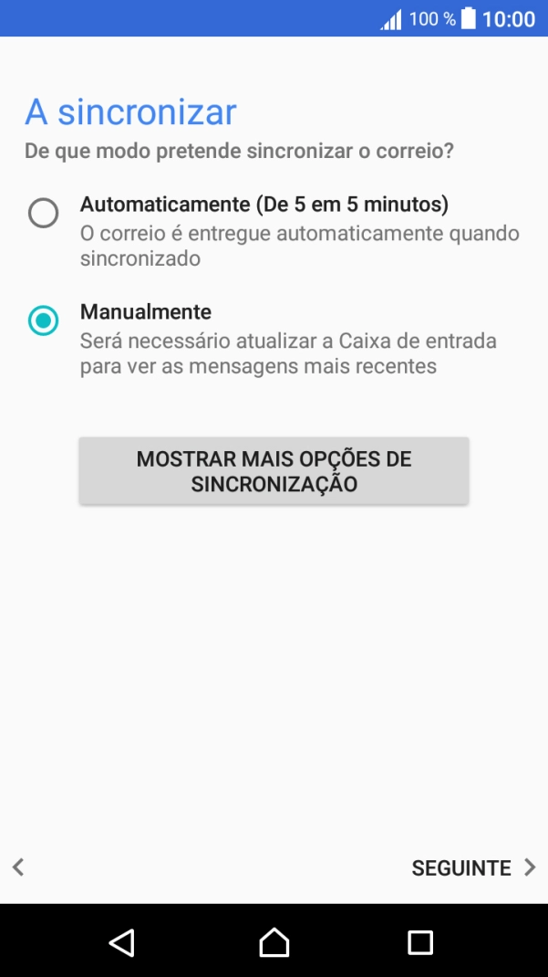 Prima MOSTRAR MAIS OPÇÕES DE SINCRONIZAÇÃO.
