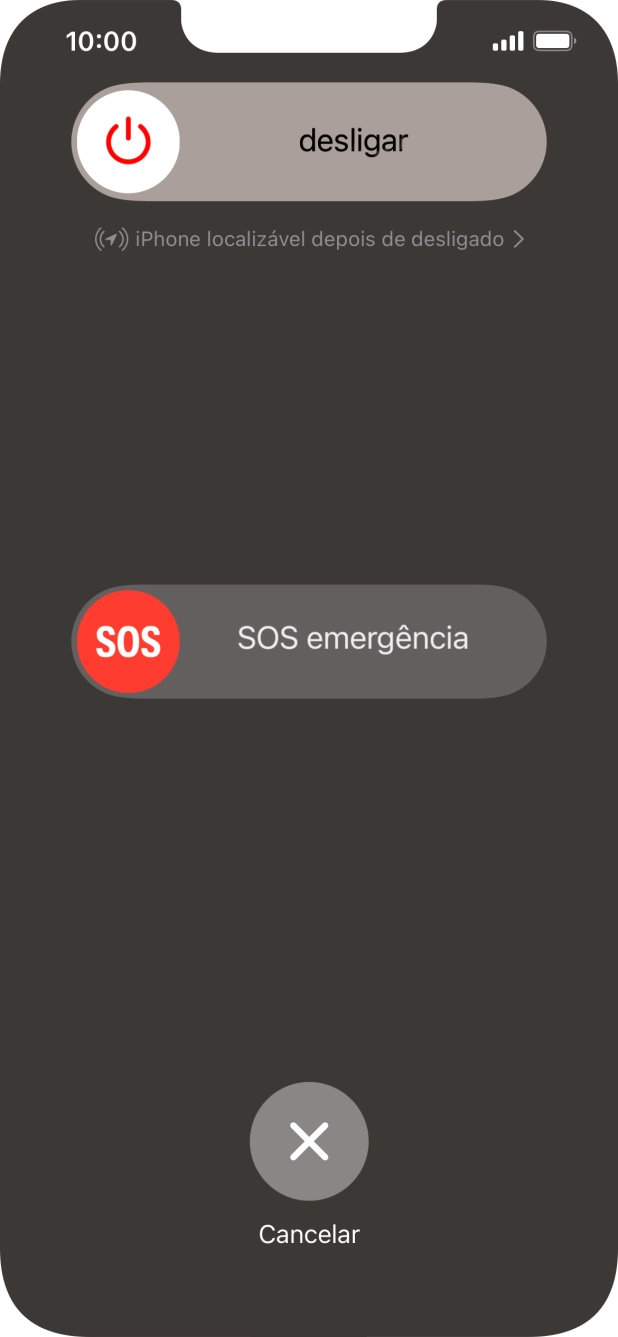 Prima o ícone para desligar e arraste-o para a direita.