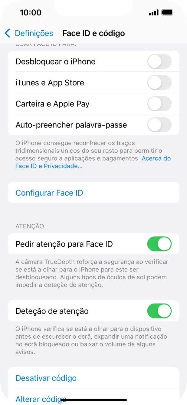 Prima Desativar código, e introduza o código de bloqueio.