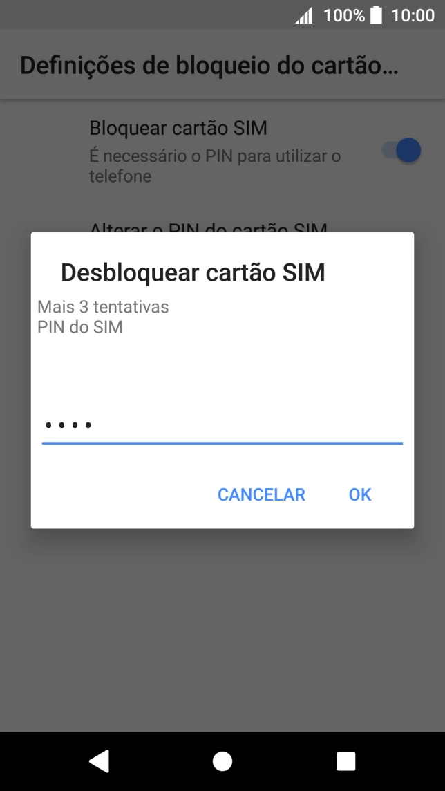 Introduza o seu código PIN e prima OK.